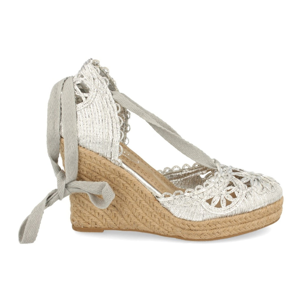 Sandalias Plateadas Mujer Cuña Yute Estilo Valenciana