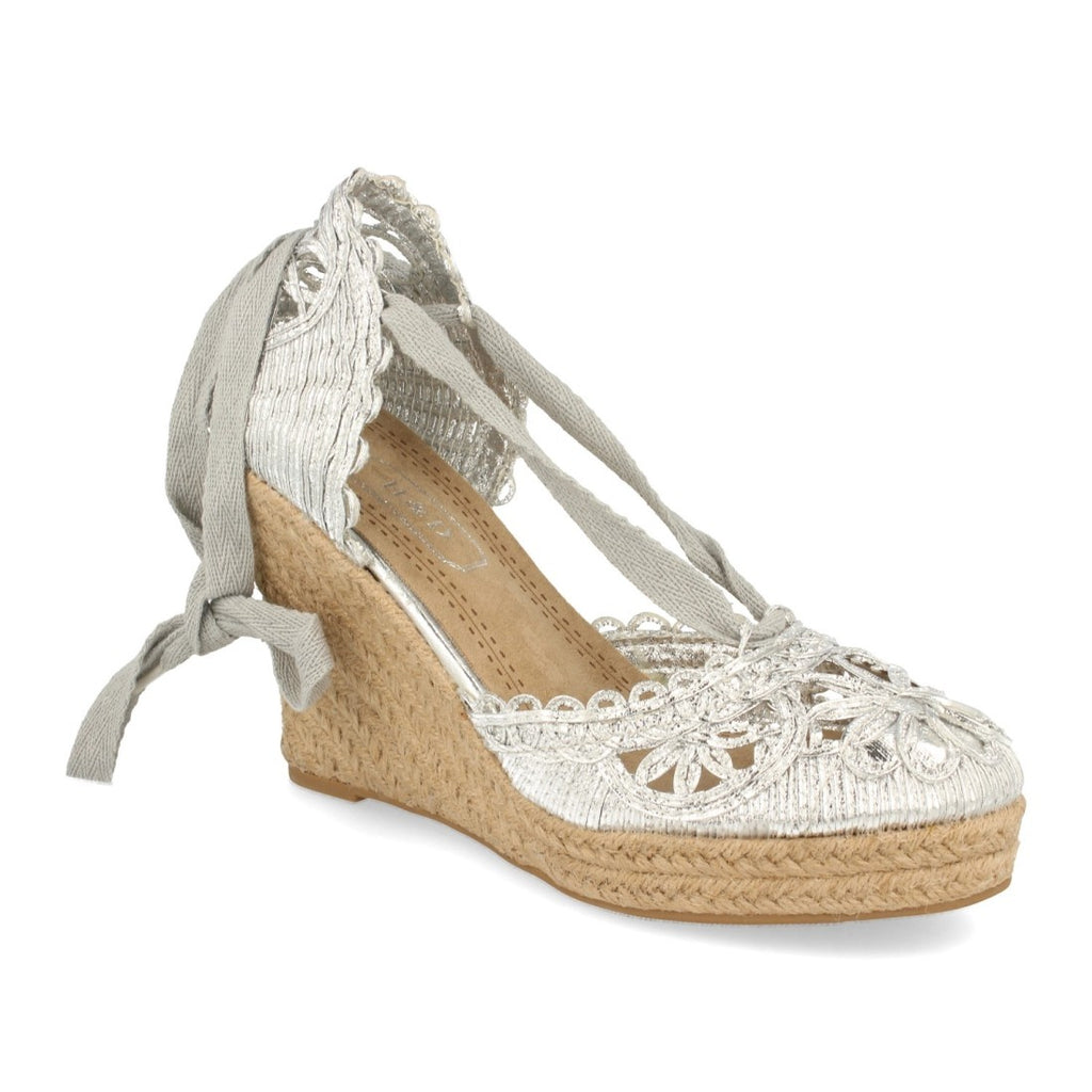 Sandalias Plateadas Mujer Cuña Yute Estilo Valenciana