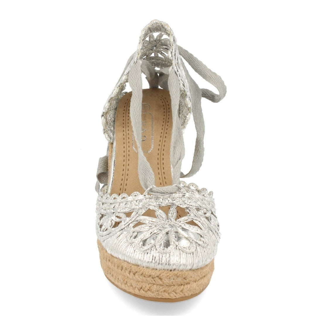 Sandalias Plateadas Mujer Cuña Yute Estilo Valenciana