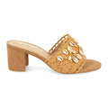 Sandalias Camel Mujer Tacón Conchas Talón Abierto