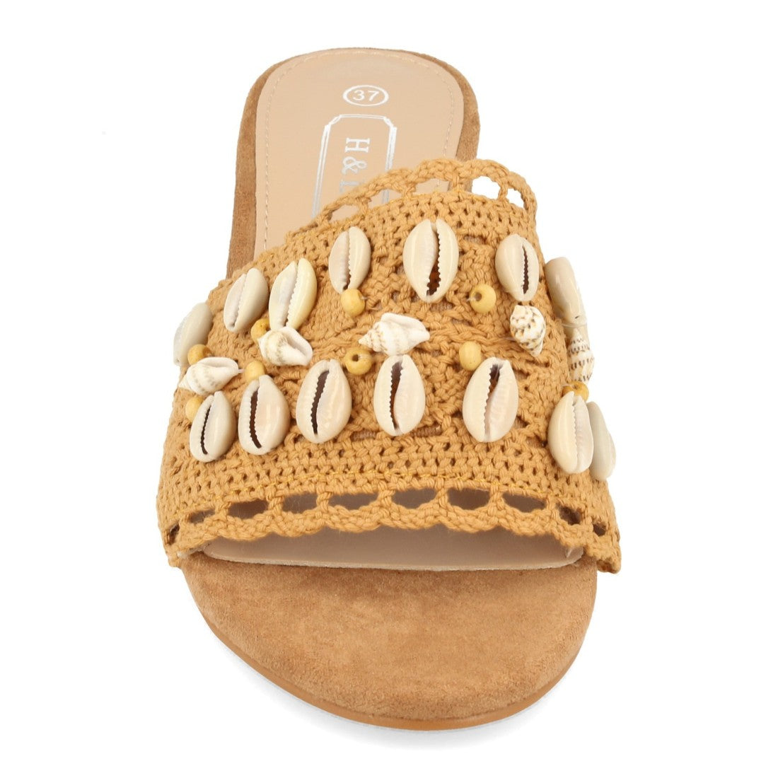 Sandalias Camel Mujer Tacón Conchas Talón Abierto