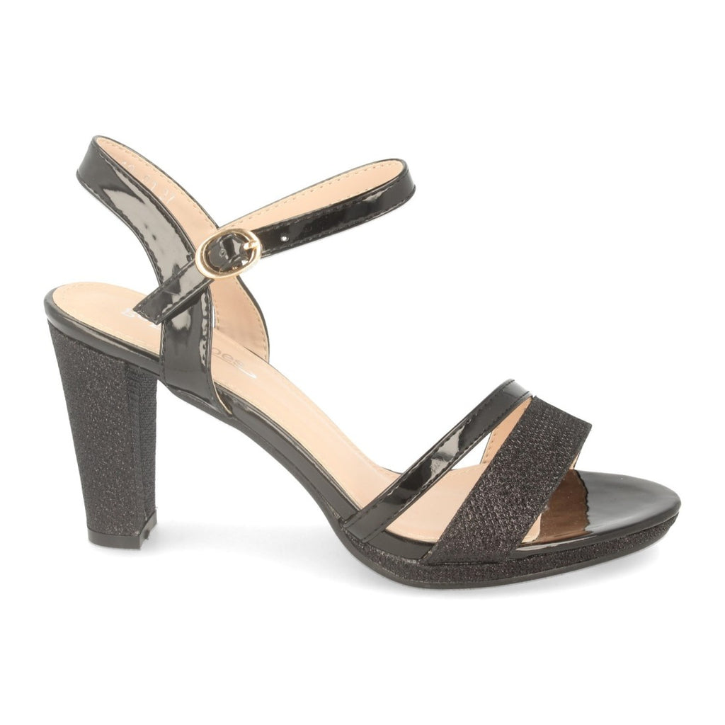 Sandalias Negras Mujer Tacón Cuadrado Alto Ankle Strap Fiesta