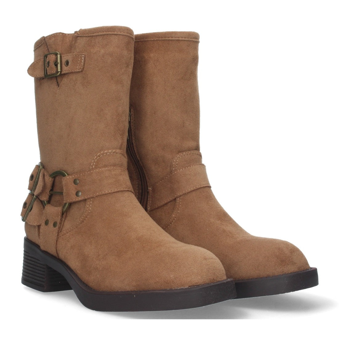 Botas Moteras Camel con Tacón Bajo Caña 20cm