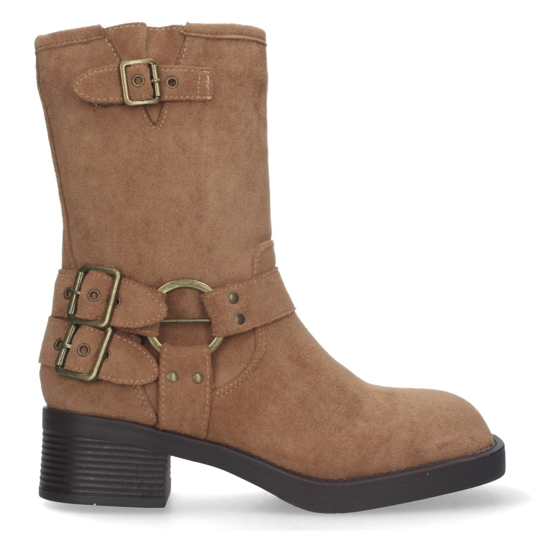 Botas Moteras Camel con Tacón Bajo Caña 20cm