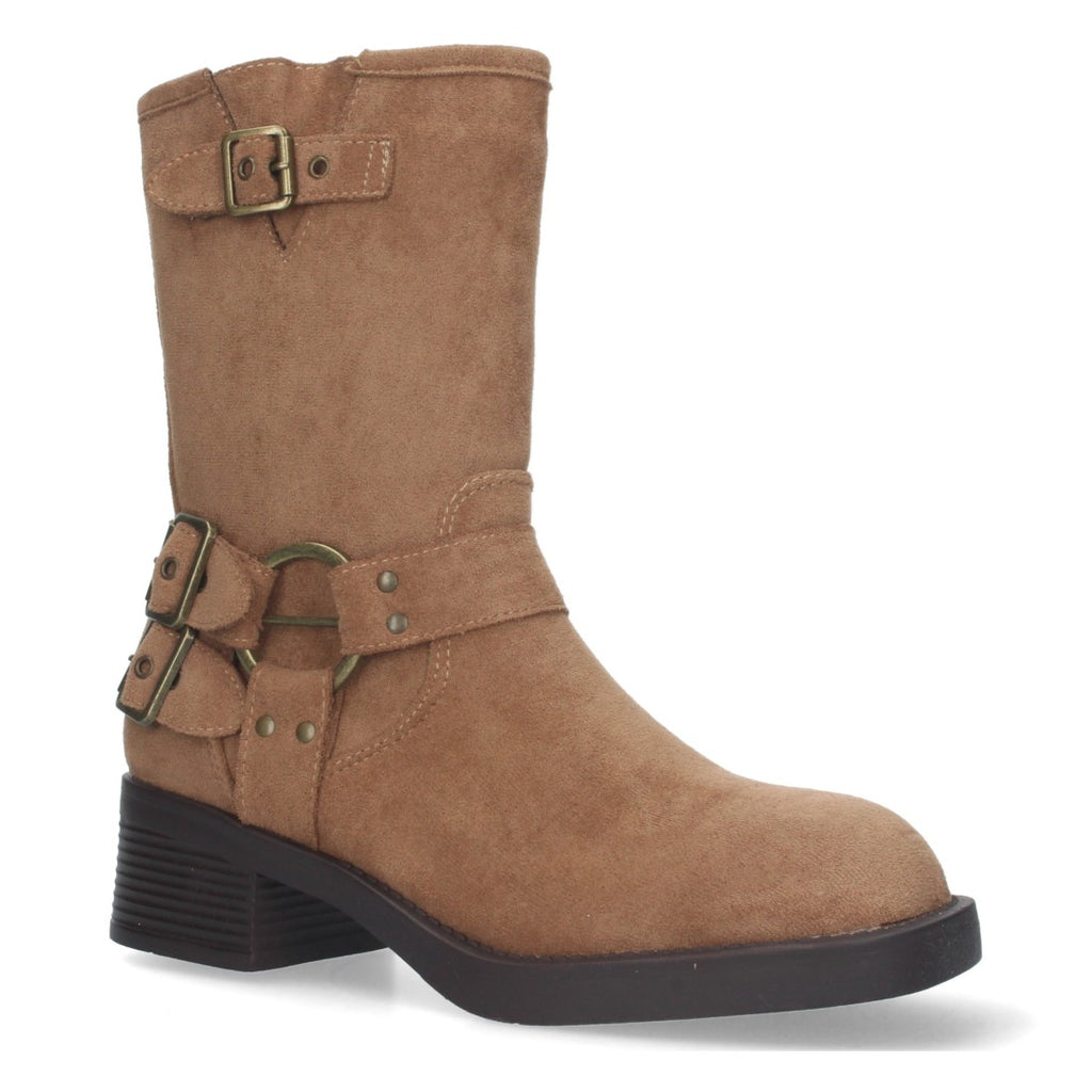 Botas Moteras Camel con Tacón Bajo Caña 20cm