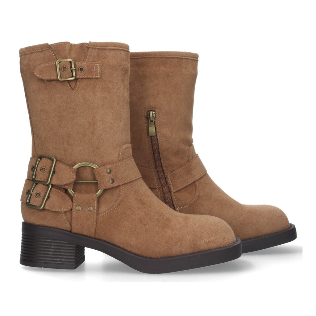 Botas Moteras Camel con Tacón Bajo Caña 20cm