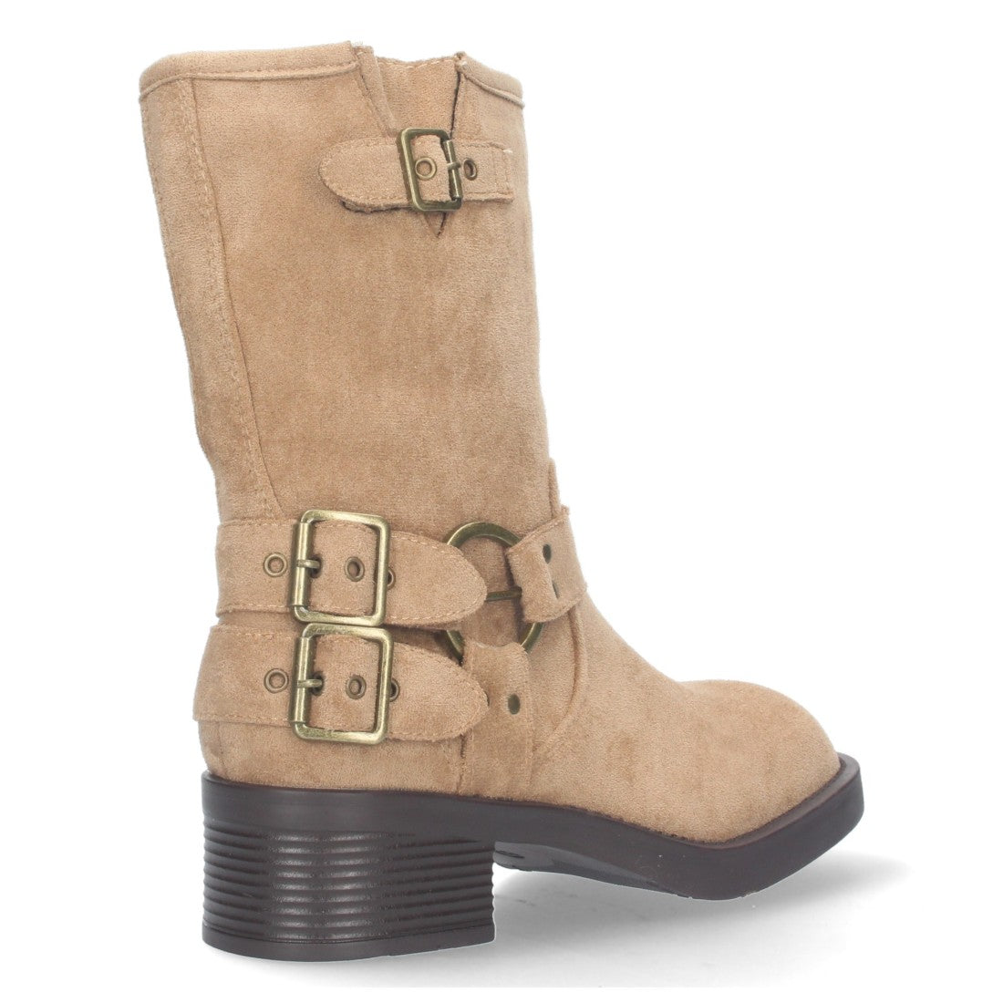 Botas Moteras Beige con Tacón Bajo Caña 20cm