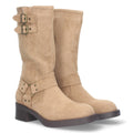 Botas Moteras Beige con Tacón Bajo y Cremallera