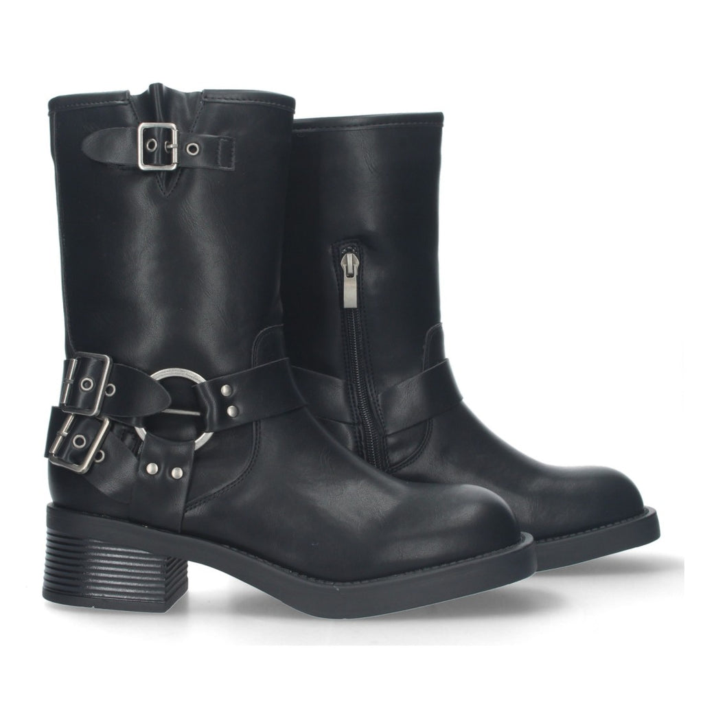 Botas Moteras Negras con Tacón Bajo Caña 20cm