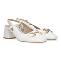 Pumps Blancos Mujer Salón Detalle Metálico Punta Fina Hebilla Elegantes