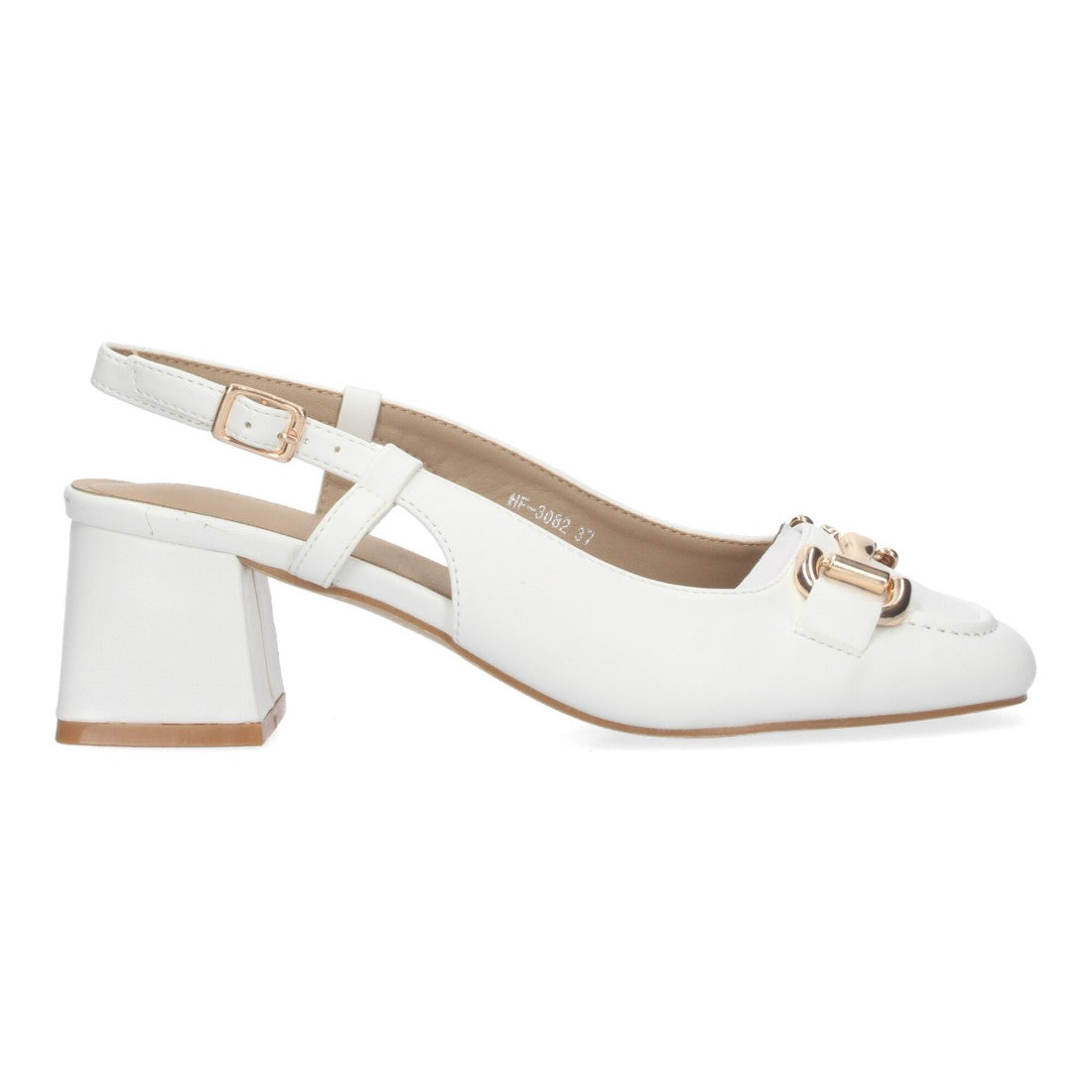 Pumps Blancos Mujer Salón Detalle Metálico Punta Fina Hebilla Elegantes
