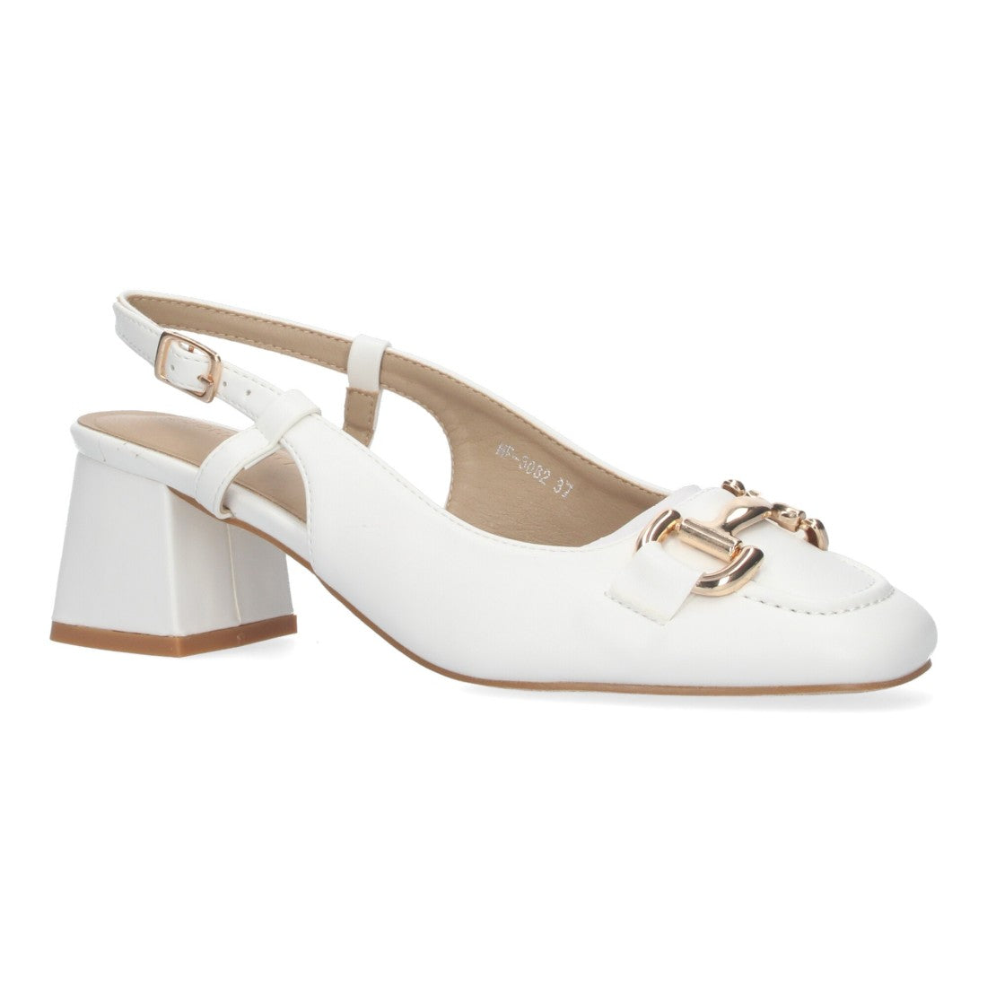 Pumps Blancos Mujer Salón Detalle Metálico Punta Fina Hebilla Elegantes