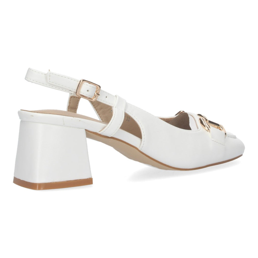 Pumps Blancos Mujer Salón Detalle Metálico Punta Fina Hebilla Elegantes