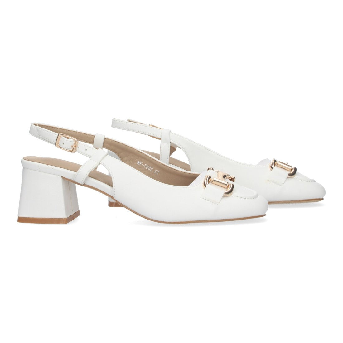 Pumps Blancos Mujer Salón Detalle Metálico Punta Fina Hebilla Elegantes