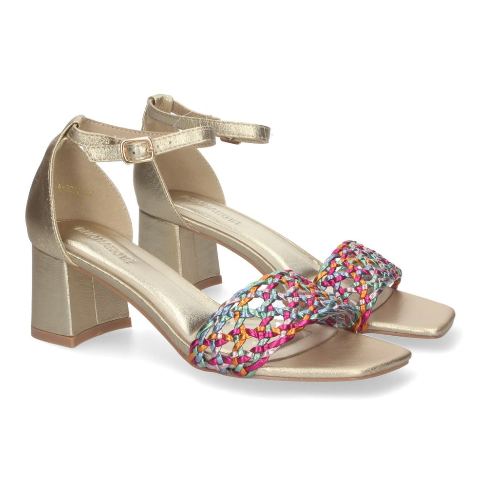 Elegante und bequeme mehrfarbige Sandalen mit Absatz für Partys und Hochzeiten