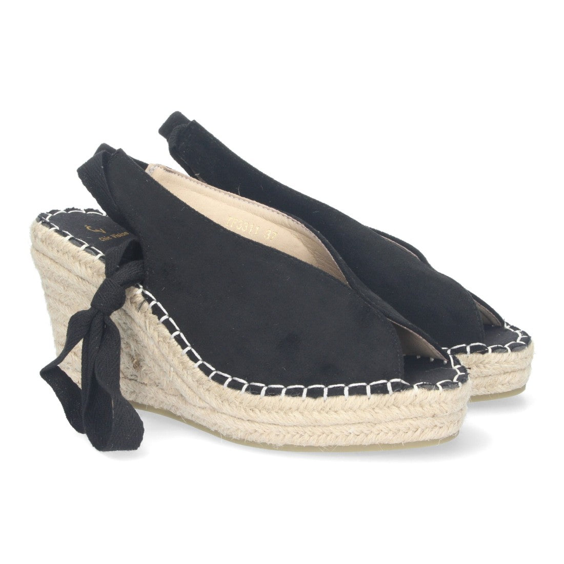 Sandalias Negras Mujer Cuña Yute Cordones Elegantes