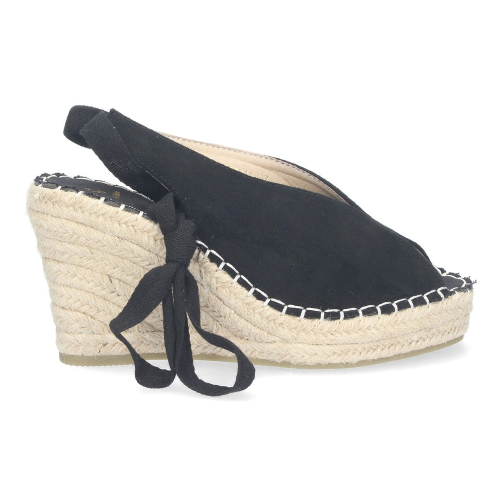 Sandalias Negras Mujer Cuña Yute Cordones Elegantes