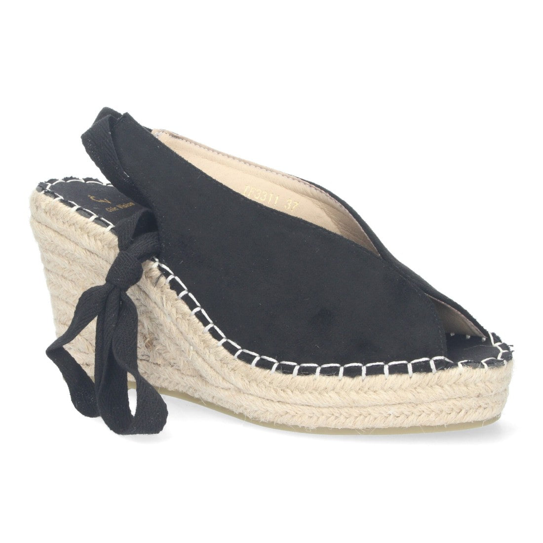 Sandalias Negras Mujer Cuña Yute Cordones Elegantes