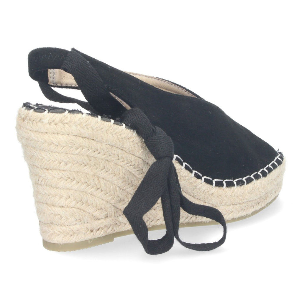 Sandalias Negras Mujer Cuña Yute Cordones Elegantes