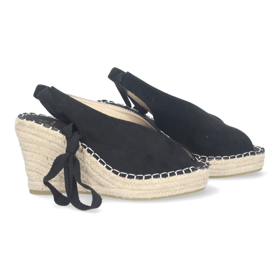 Sandalias Negras Mujer Cuña Yute Cordones Elegantes