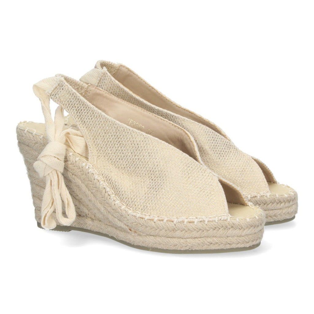 Sandalias Doradas Mujer Cuña Yute Cordones Elegantes