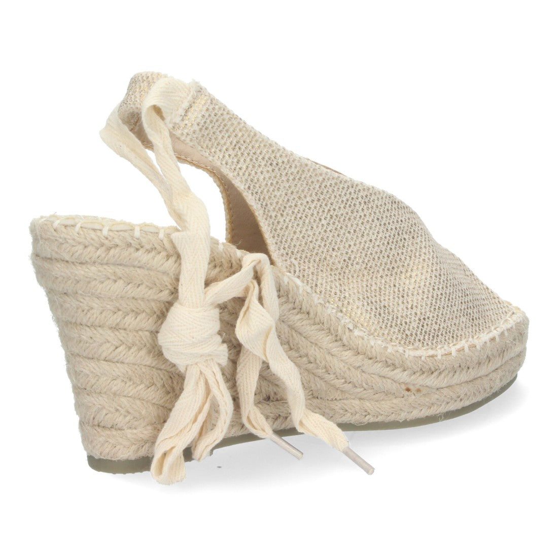 Sandalias Doradas Mujer Cuña Yute Cordones Elegantes
