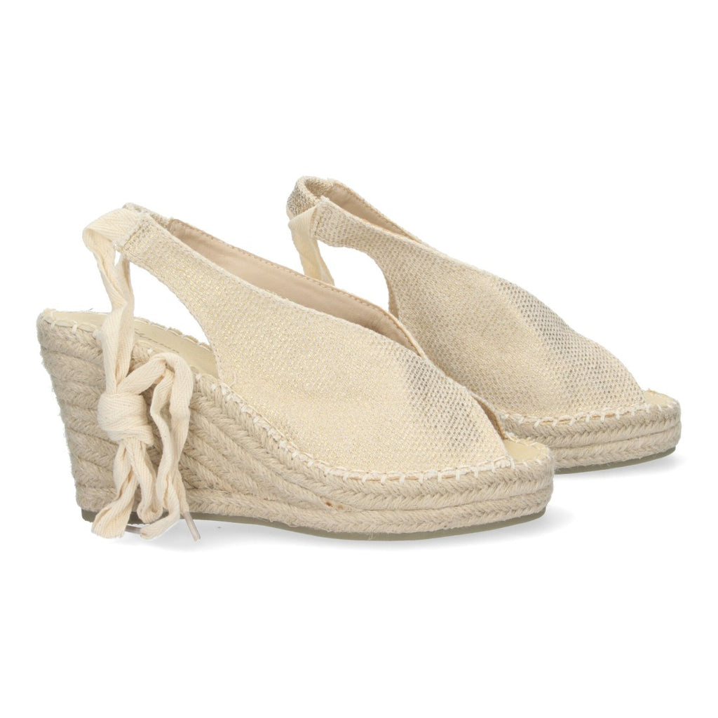 Sandalias Doradas Mujer Cuña Yute Cordones Elegantes