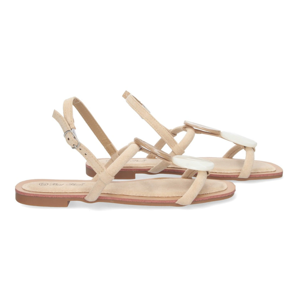 Sandalias Beige Mujer Planas Verano Adorno Puntera Elegantes