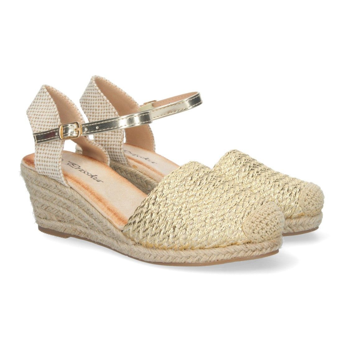 Sandalias Doradas Mujer Cuña Yute Valenciana Rafia