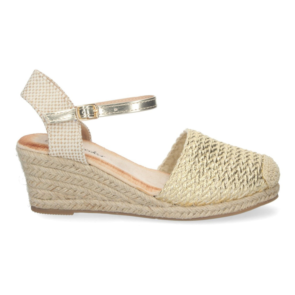 Sandalias Doradas Mujer Cuña Yute Valenciana Rafia