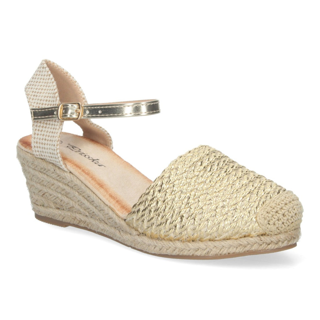 Sandalias Doradas Mujer Cuña Yute Valenciana Rafia