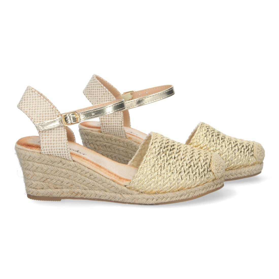 Sandalias Doradas Mujer Cuña Yute Valenciana Rafia