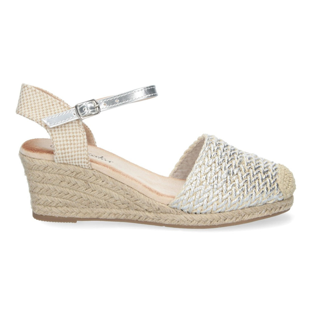 Sandalias Plateadas Mujer Cuña Yute Valenciana Rafia