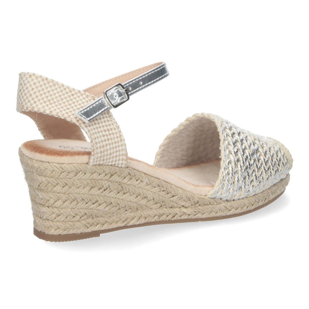 Sandalias Plateadas Mujer Cuña Yute Valenciana Rafia