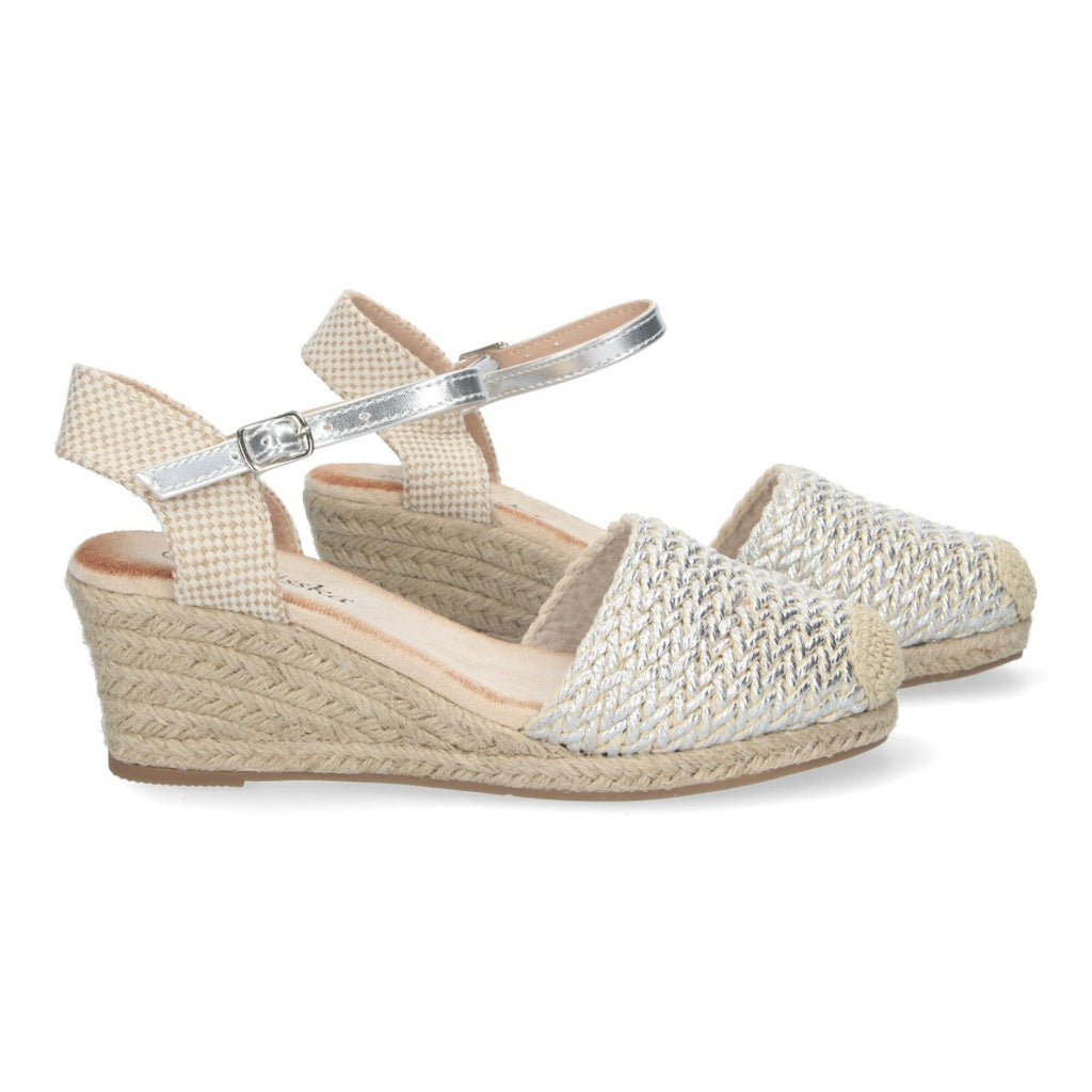 Sandalias Plateadas Mujer Cuña Yute Valenciana Rafia
