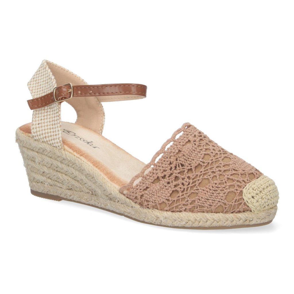 Sandalias Kaki Mujer Cuña Yute Valenciana Bordada