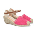Sandalias Fucsia Mujer Cuña Yute Valenciana Bordada