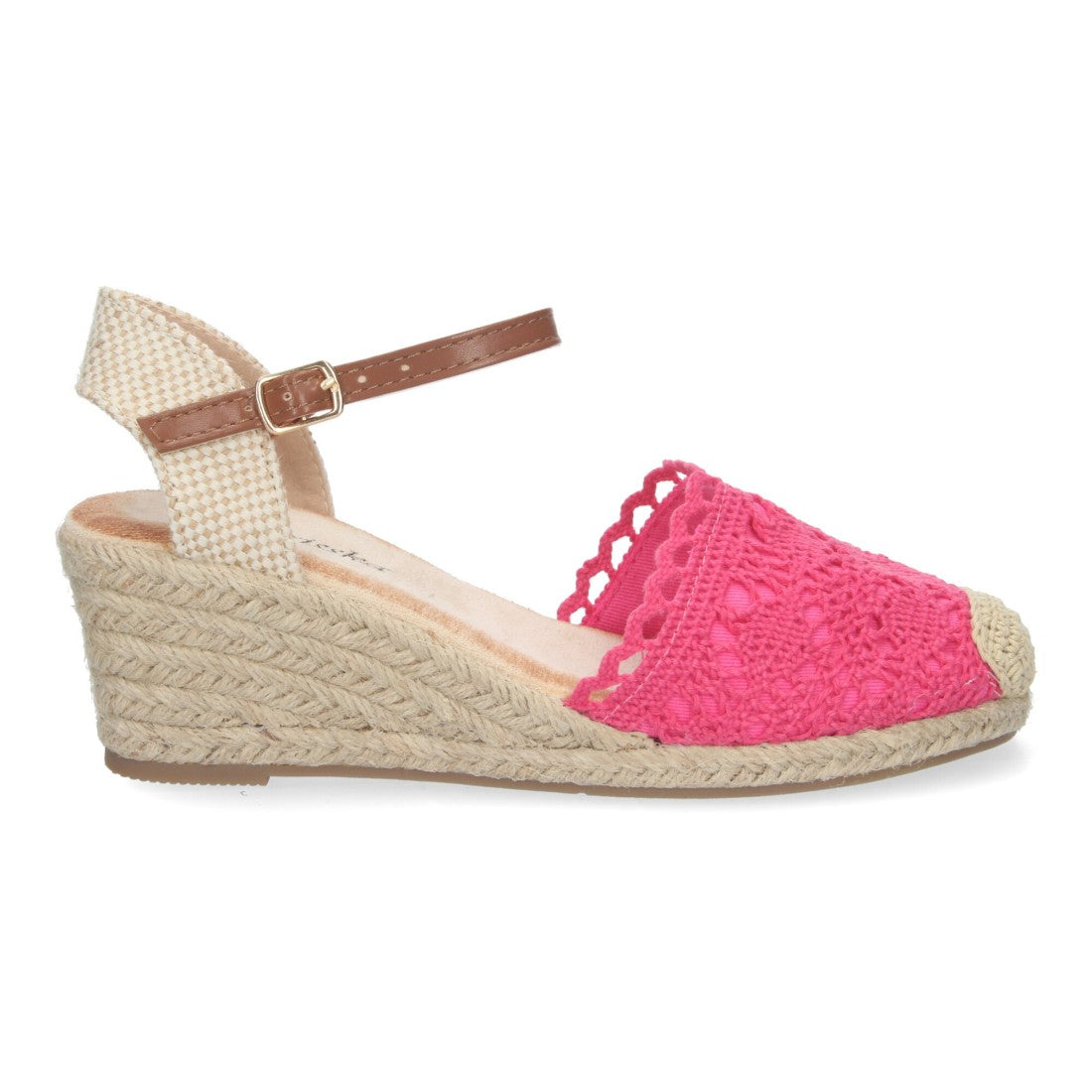 Sandalias Fucsia Mujer Cuña Yute Valenciana Bordada