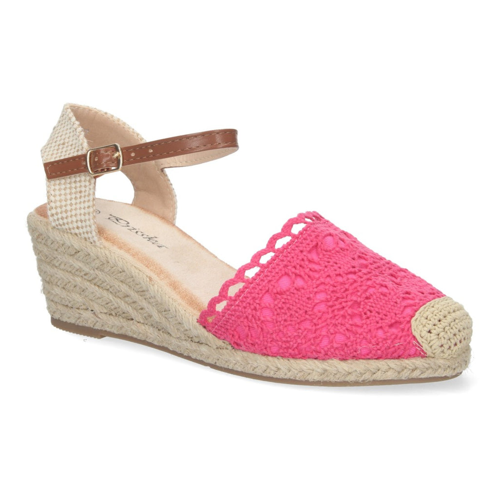 Sandalias Fucsia Mujer Cuña Yute Valenciana Bordada