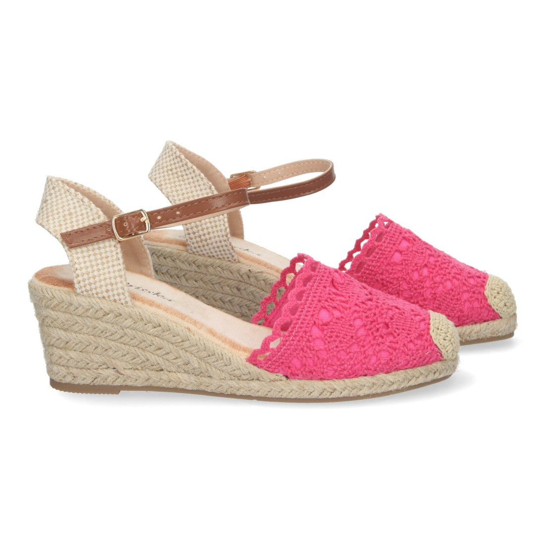Sandalias Fucsia Mujer Cuña Yute Valenciana Bordada