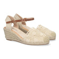 Sandalias Beige Mujer Cuña Yute Valenciana Bordada