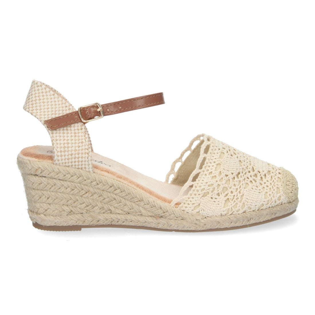 Sandalias Beige Mujer Cuña Yute Valenciana Bordada