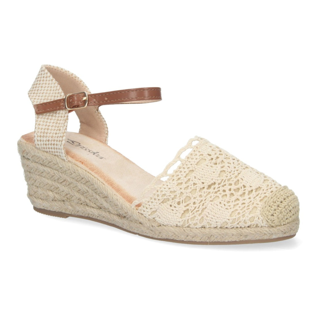 Sandalias Beige Mujer Cuña Yute Valenciana Bordada