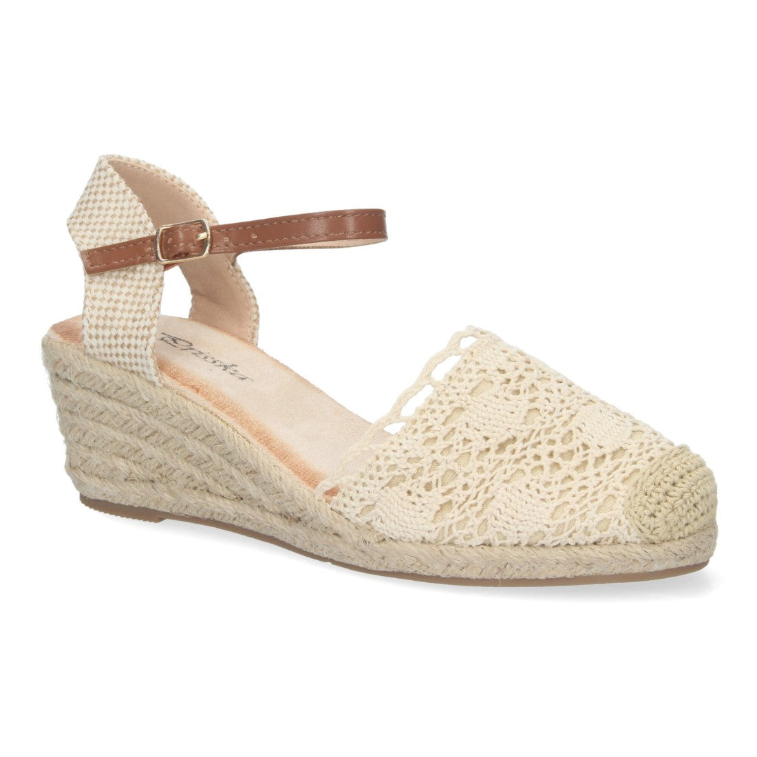 Sandalias Beige Mujer Cuña Yute Valenciana Bordada