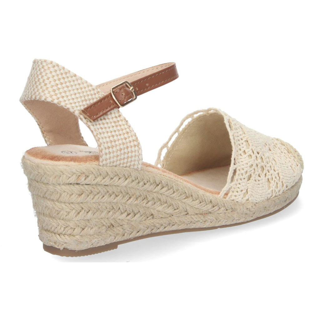 Sandalias Beige Mujer Cuña Yute Valenciana Bordada