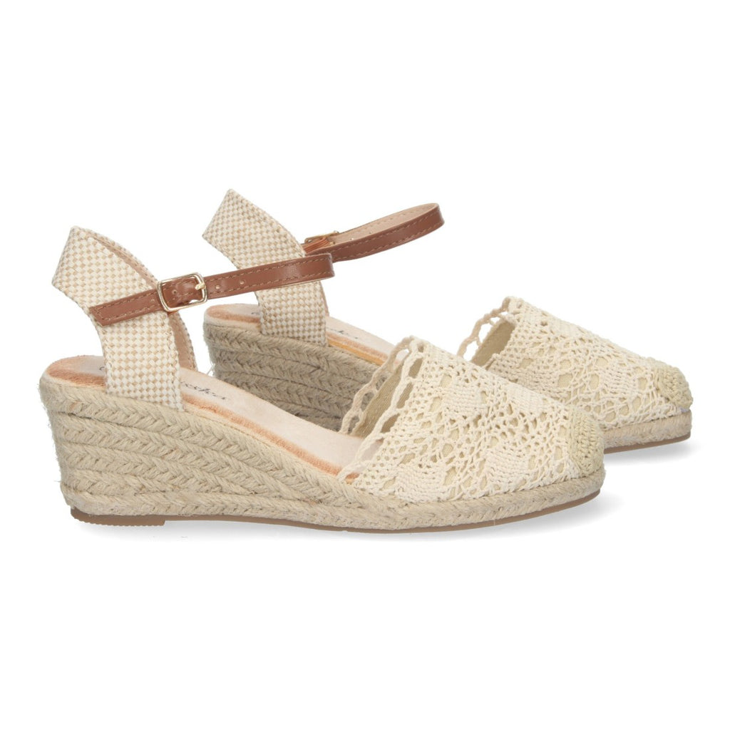 Sandalias Beige Mujer Cuña Yute Valenciana Bordada