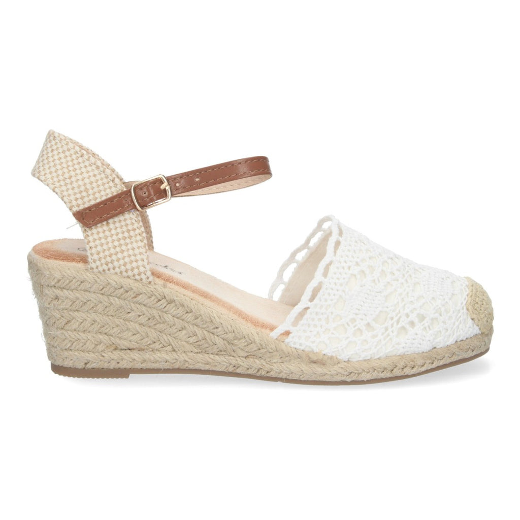 Sandalias Blancas Mujer Cuña Yute Valenciana Bordada