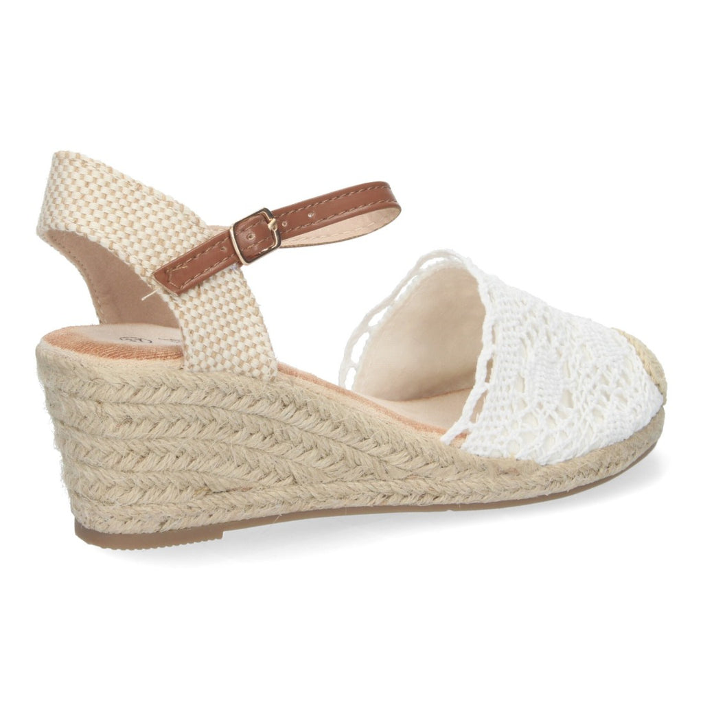 Sandalias Blancas Mujer Cuña Yute Valenciana Bordada