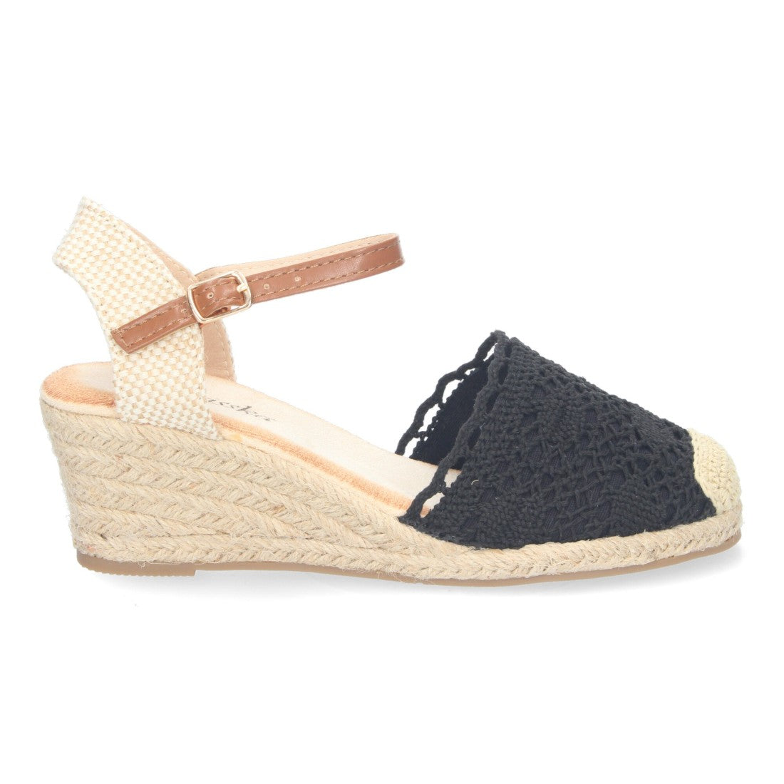 Sandalias Negras Mujer Cuña Yute Valenciana Bordada