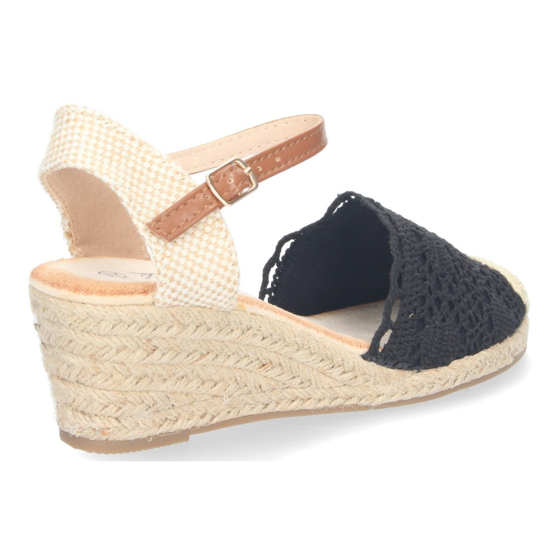 Sandalias Negras Mujer Cuña Yute Valenciana Bordada